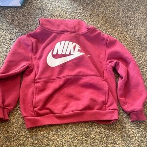 Nike Red / Pink Girls' Fleece Pullover with White Swoosh - size 6-7